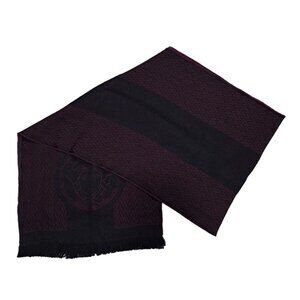 VERSACE Gianni Premium Printed Monogram Knit Wool Embroidered Maroon/Black SCARF